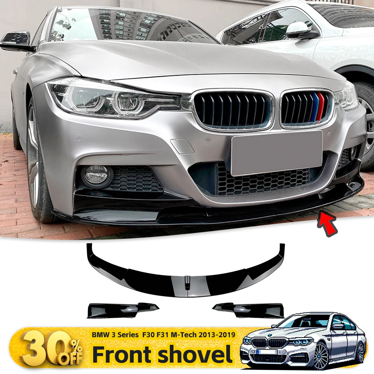 

For BMW 3 Series F30 F31 M-Tech 2013-2019 Front Lip Spoiler & Bumper Corner Extensions Custom Car Modification Accessories