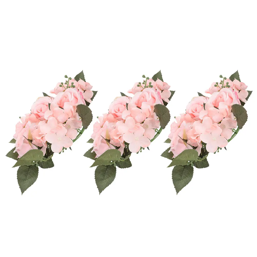 

3Pcs Artificial Rose Ring Wreath Greenery Table Decor Wedding Party Layout PropsCandleRingsForPillarCandles