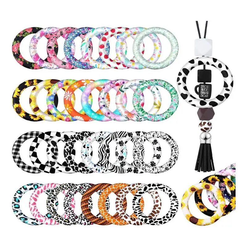 

Набор из 32 силиконовых колец с бусинами, 65 мм, круглые силиконовые кольца для изготовления брелоков, ожерелий и украшений своими руками