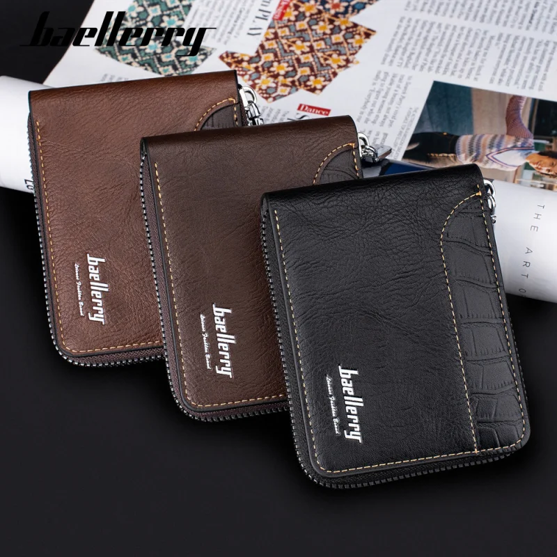 

New men's short wallet retro multi slot zipper card bag