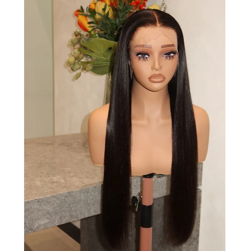 

Black Straight 26Inches Long Preplucked 180%Density Lace Front Wig With BabyHair Heat Temperature Glueless Daily