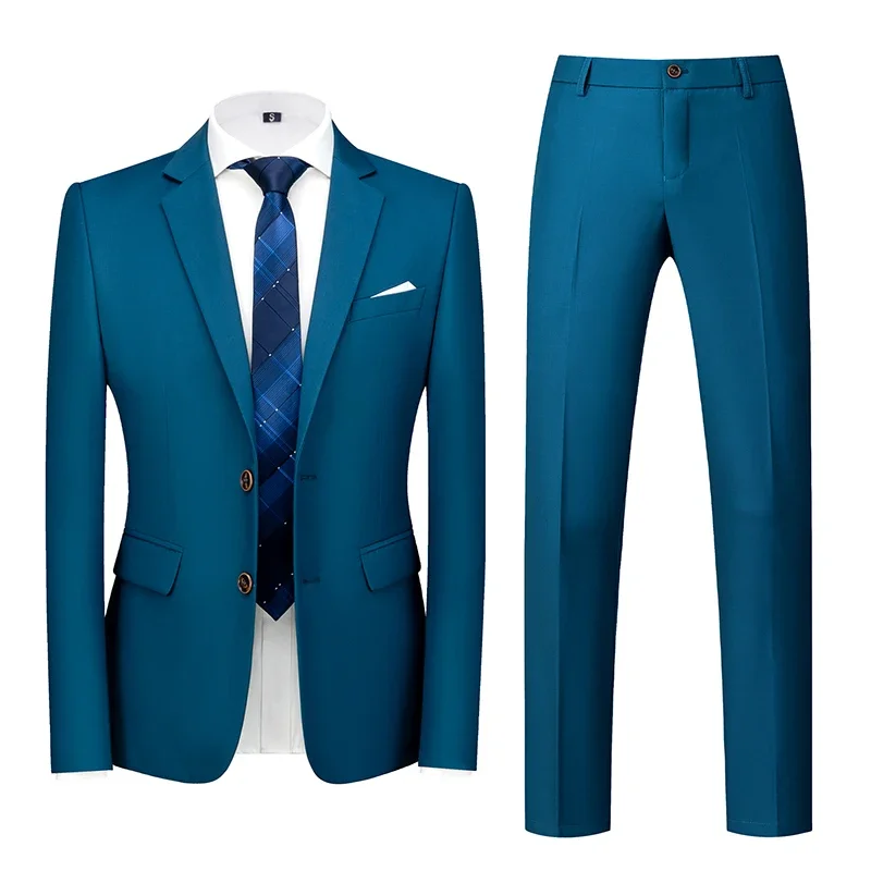 (Blazer e pantaloni) Abito da sposo formale per banchetti da lavoro da uomo 2 pezzi di grandi dimensioni 6XL Set di abiti da smoking slim fit da uomo in puro colore