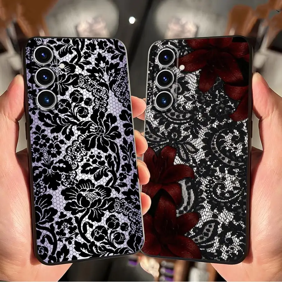 

Black Lace Flowers Funda Phone Cover Case for Samsung Galaxy S26 S25 S10 S9 S21 FE S20 Ultra S23 Note 20 8 9 10 S24 Plus S26