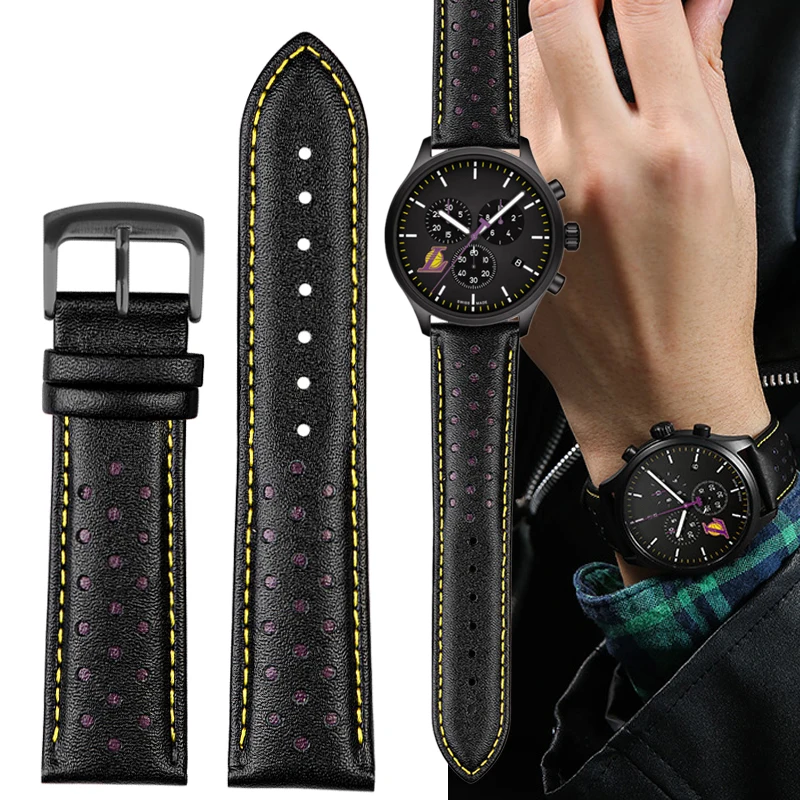 Nova pulseira de couro genuíno para tissot 1853 t116 especial cinta t116617 guerreiros knights lakers banda heuer 22mm pulseira masculina