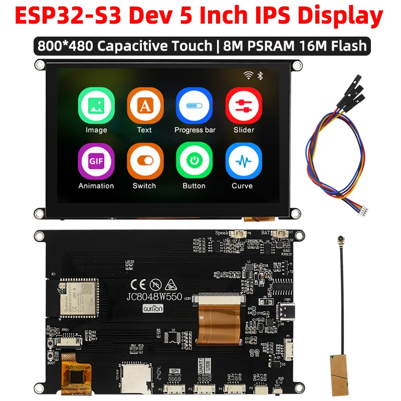 ESP32S3 5 pulgadas IPS 800*480 HD pantalla LCD táctil capacitiva 8M PSRAM 16M Placa de desarrollo FLASH WIFI Bluetooth para Arduino LVGL