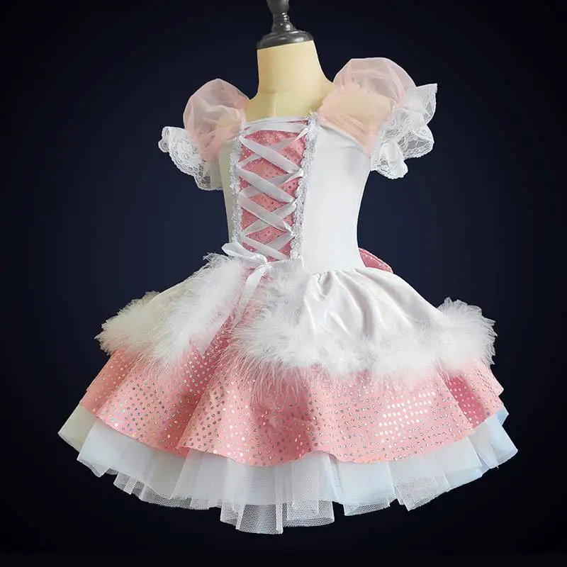 costume professionale da balletto rosa con tutù romantico fiori Performance Girl coniglio Bambino a pois Ballerina gonna in rete glitterata