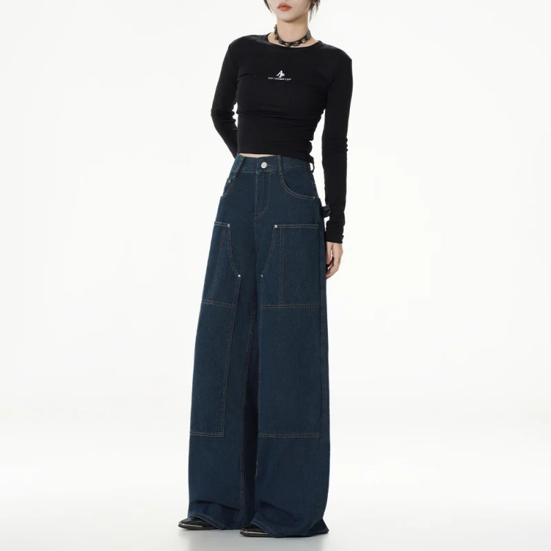 

High Waist Cargo Jeans Women Autumn 2025 Hot New American Style High Street Lazy Loose Wide Leg Pants