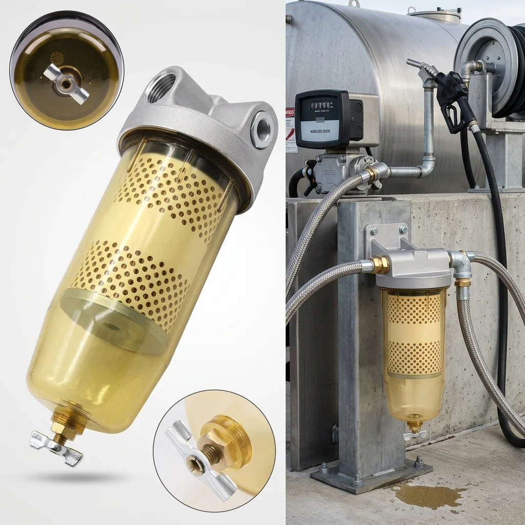 B10-AL Fuel Filter Assembly Diesel Fuel Tank Filter Water Separator with Transparent Bowl Drain Valve for Diesel Bio-Diesel Tank