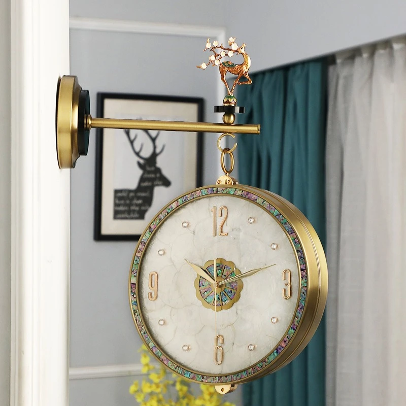 Modern light luxury double-sided wall clock, living room home clock