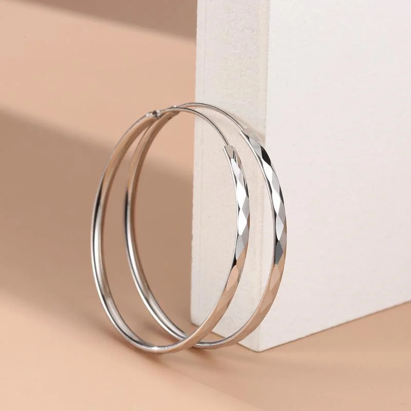 316L Edelstahl 30-60 MM Sparkle Creolen Für Frauen Mode Luxus Qualität Schmuck Großhandel Trend Schleife Einfache schmuck – Detail 2