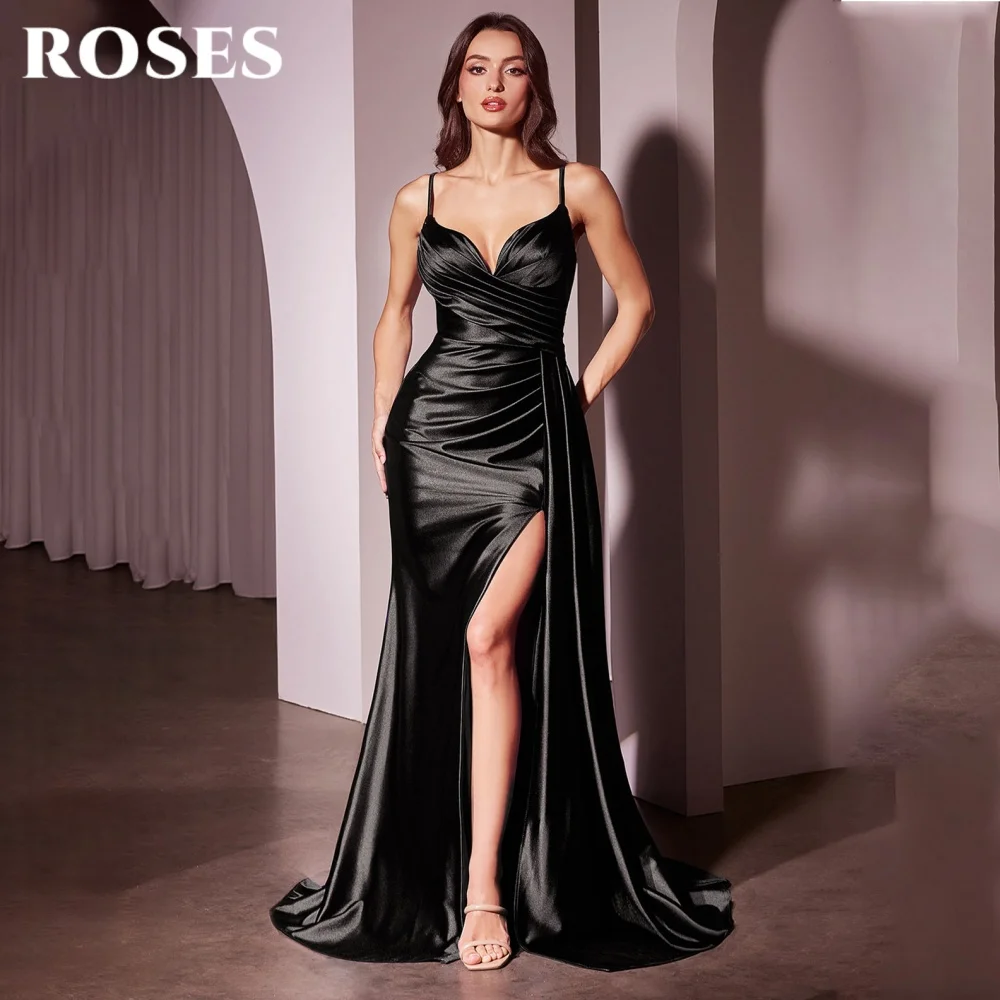 

ROSES Sexy Modern Style Prom Dress Sweetheart Backless Prom Gown Satin Spaghetti Straps Side Split Formal Gown 프롬 드레스 Customized