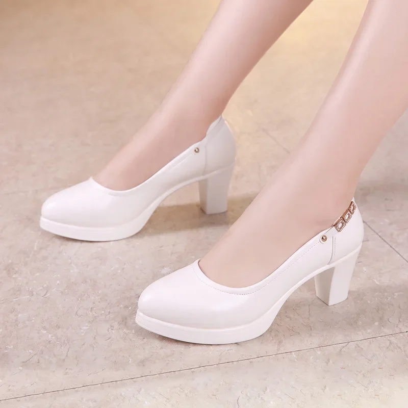 Plus Size 32-43 Block Medium Heel Platform Shoes Women Pumps 2023 Fall Wedding Shoes Dress Office Work Shoes Ladies high heels