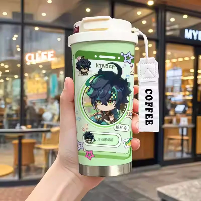 Genshin Impact Cartoon Kaedehara Kazuha Kinich Xiao 530ml Thermos Cup 316 Stainless Steel Water Coffee Cup Students Portable