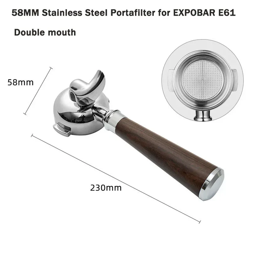58MM Portafilter Wood Coffee Machine Bottomless Filter Portafilter for Expobar/Rocket Wooden Handle Accessory E61 Universal
