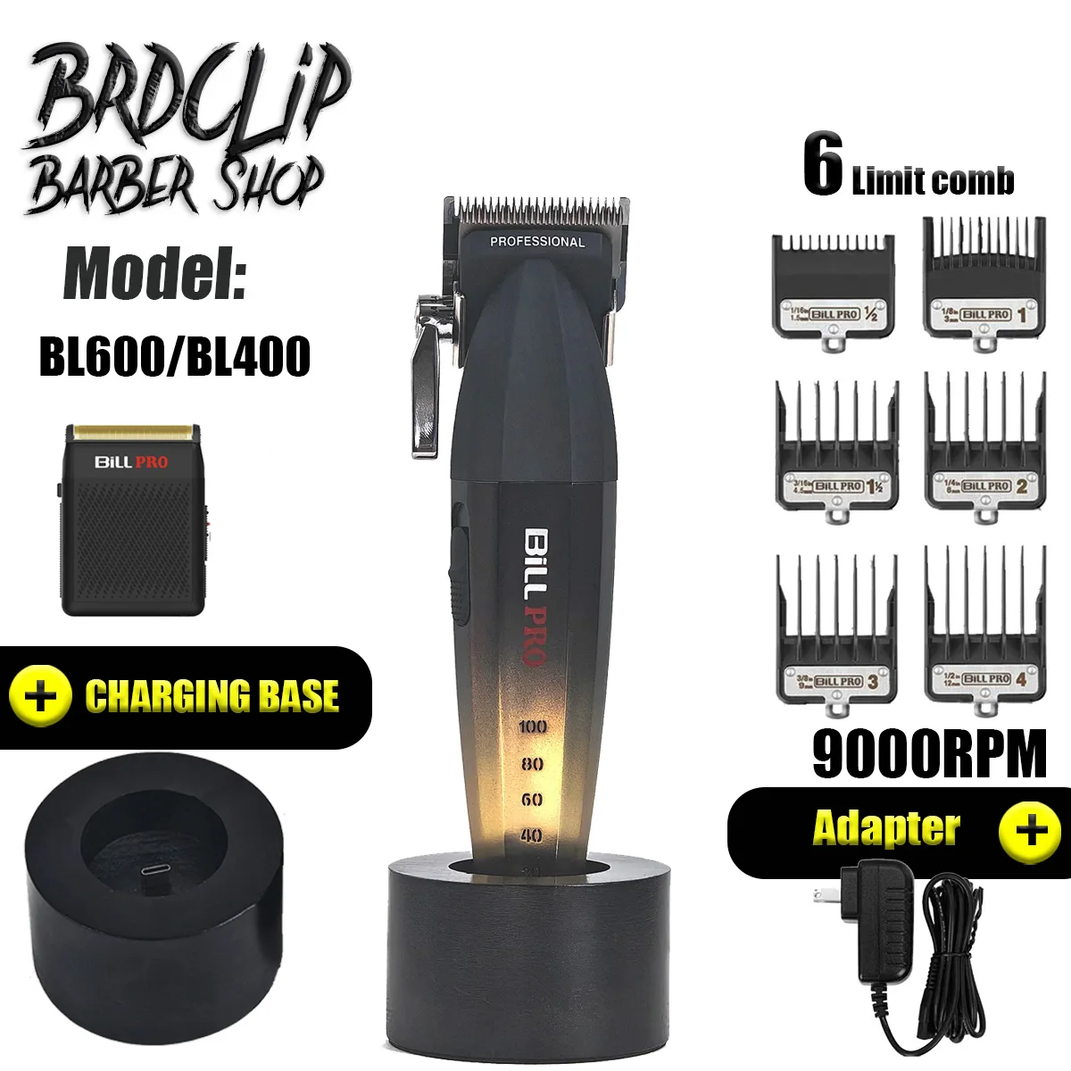 

Professional BL600 BL400 9000RPM High Speed Motor with Charging Base Electric Cordless Hair Clipper for Men Hair Salon Trimmer