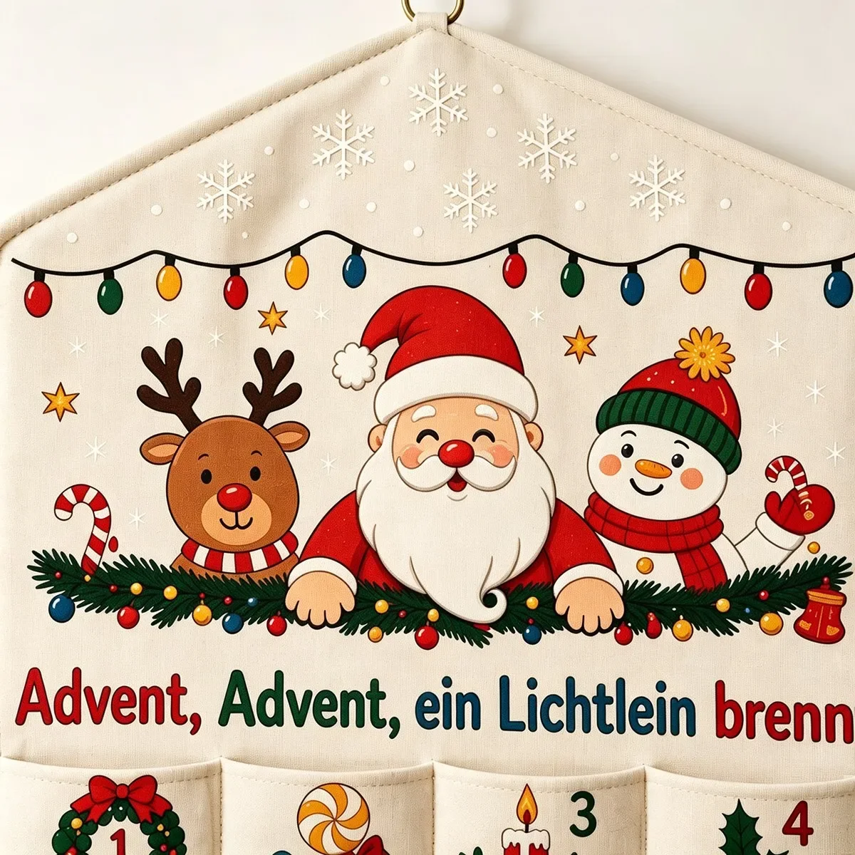 2026 Weihnachts-Adventskalender, bedruckte Leinwand, 120 cm, Wandbehang mit Taschen, 24 Tage Weihnachts-Countdown, Heim-Wanddekoration – Detail 5