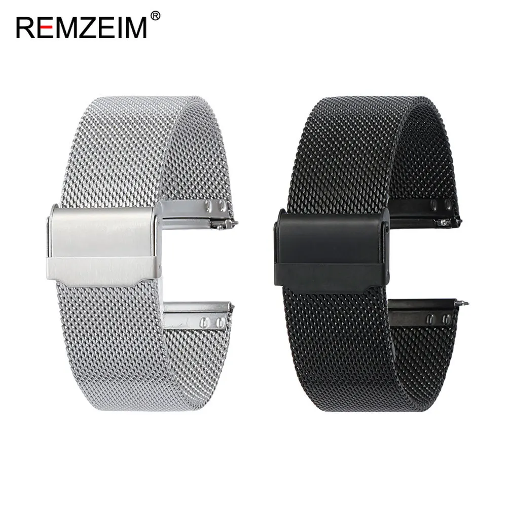 Fashion Men Mesh Stainless Steel Wrist Band 20mm 22mm with Quick Release Spring Bar Comfortable Casual Smartwatch Strap