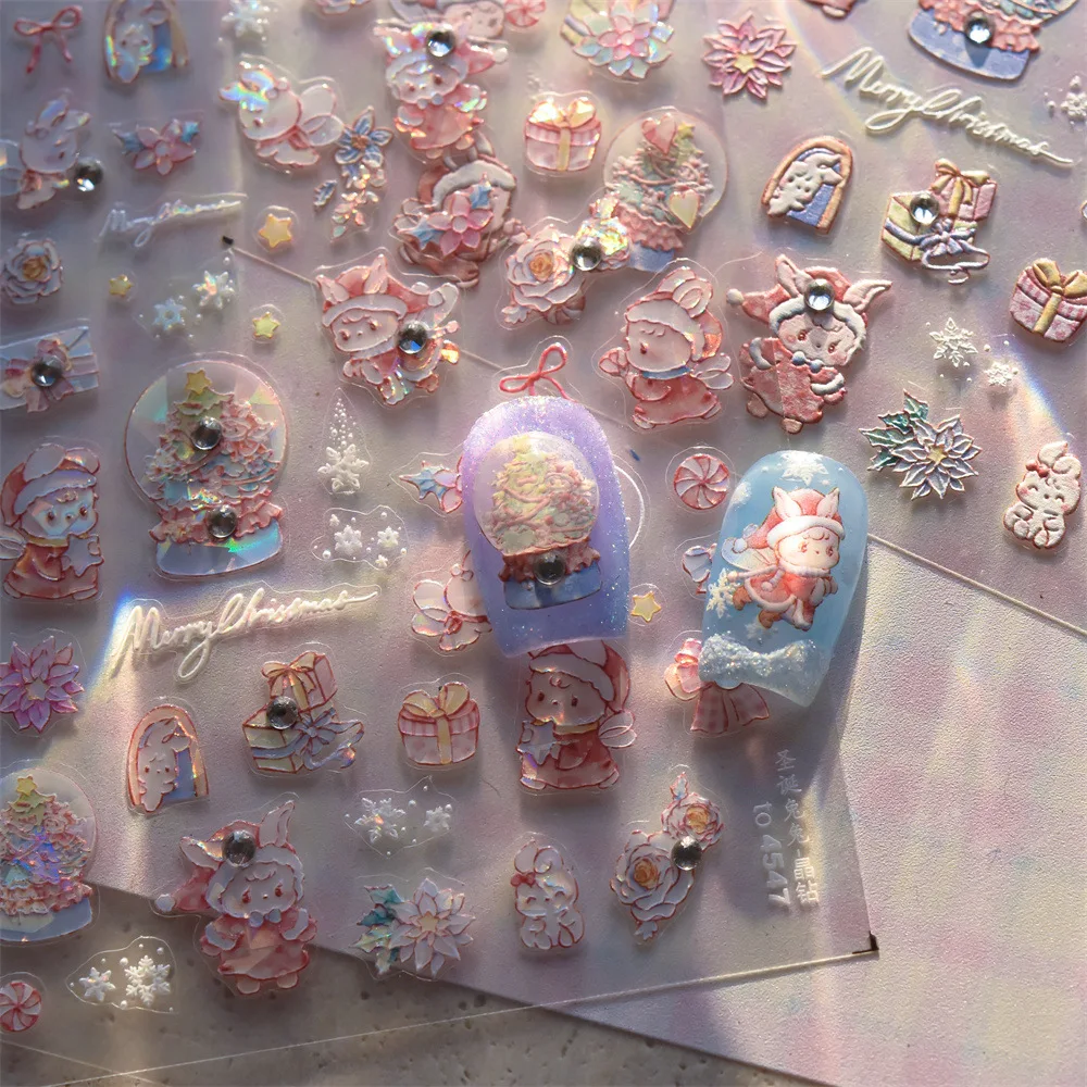 Autocollants pour les ongles en cristal diamant, 1 pièce, nouvel an 2025, noël, lapin, auto-adhésif, mélange, bricolage hiver N64.Decor décalcomanie