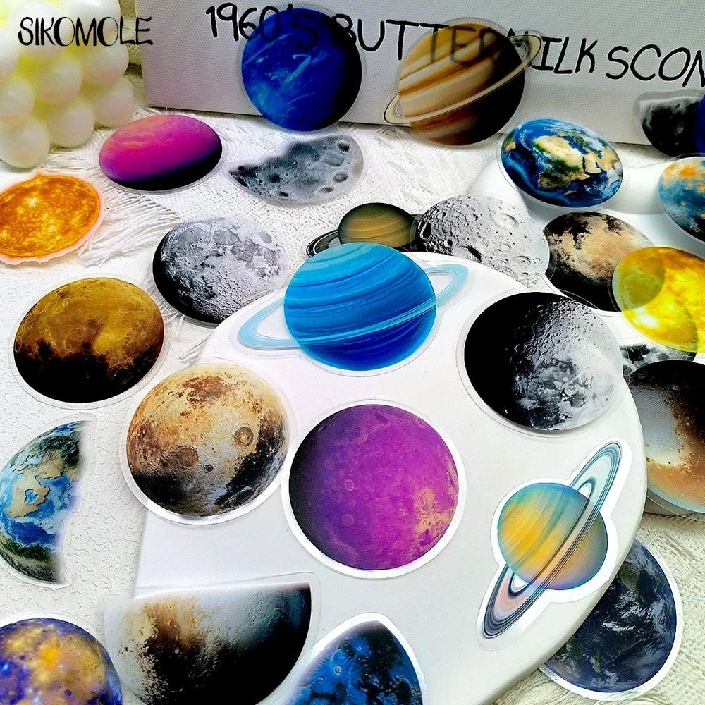 50PCS Cartoon Planet Transparent Graffiti Stickers Earth Moon Book INS DIY Diary Decorative Accounts Skateboards Sticker Pack