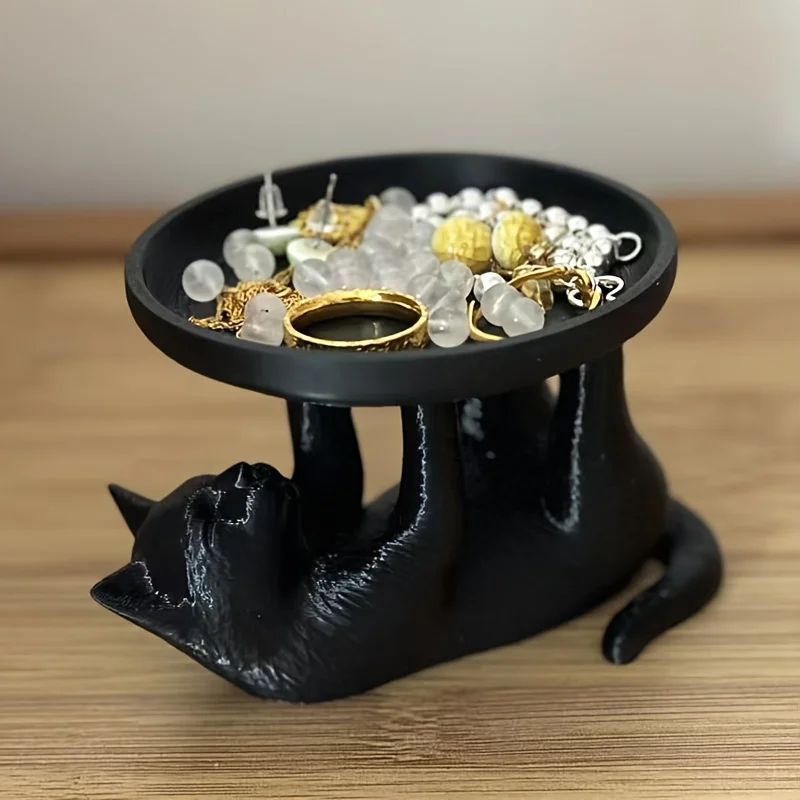 Cute Cat Jewelry Tray Playful Desktop Organizer Rings Watches Skincare Perfect Birthday Gift Home Decor Jewelry Boxes Jewlery