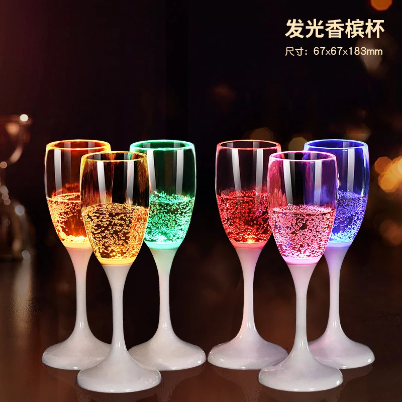 6pcs Bar Led Luminous Octagonal Cup KTV Luminous Cocktail Glass Cups FDA Food Grade Plastic Wine Glass LED Light Glasses Battery