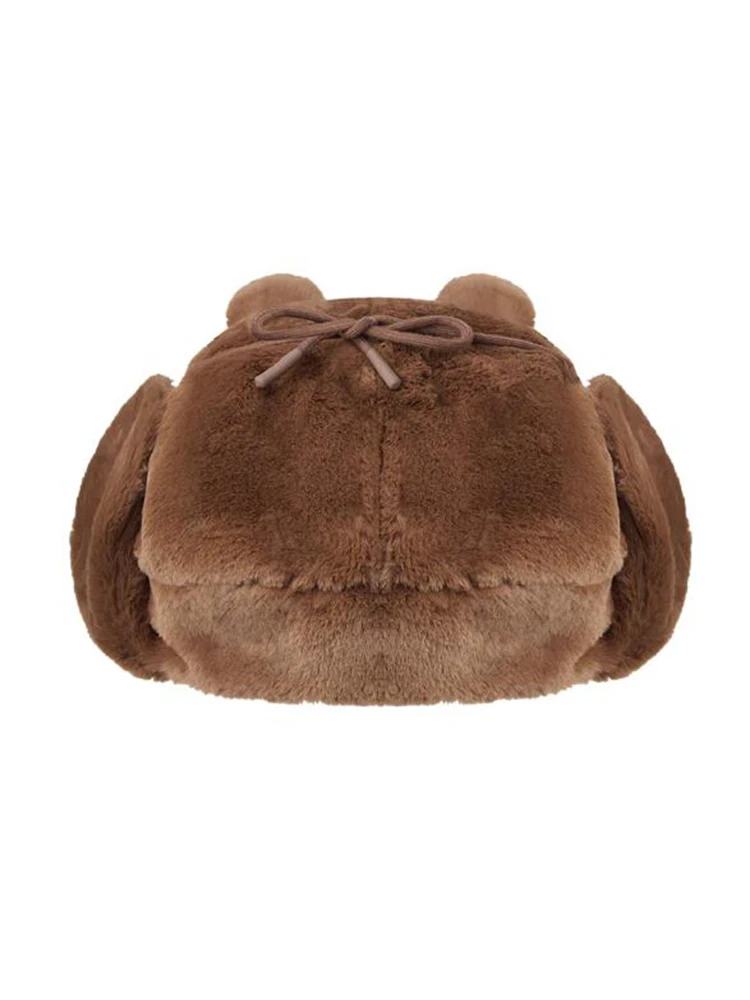 Fashion Brown Bear Autumn Winter Warm Hat Hot Sale Winter Women\'s Cap Trapper Woman Ski Hats Caps Real She Hats