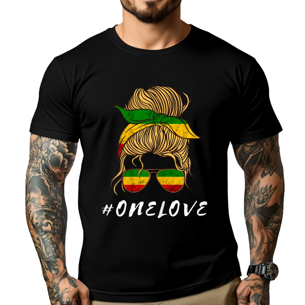 

Rasta Reggae One Pride Love Messy Bun Jamaica Hair Printed T-Shirt Camiseta Street Shirts Men Men's T-Shirts Funny