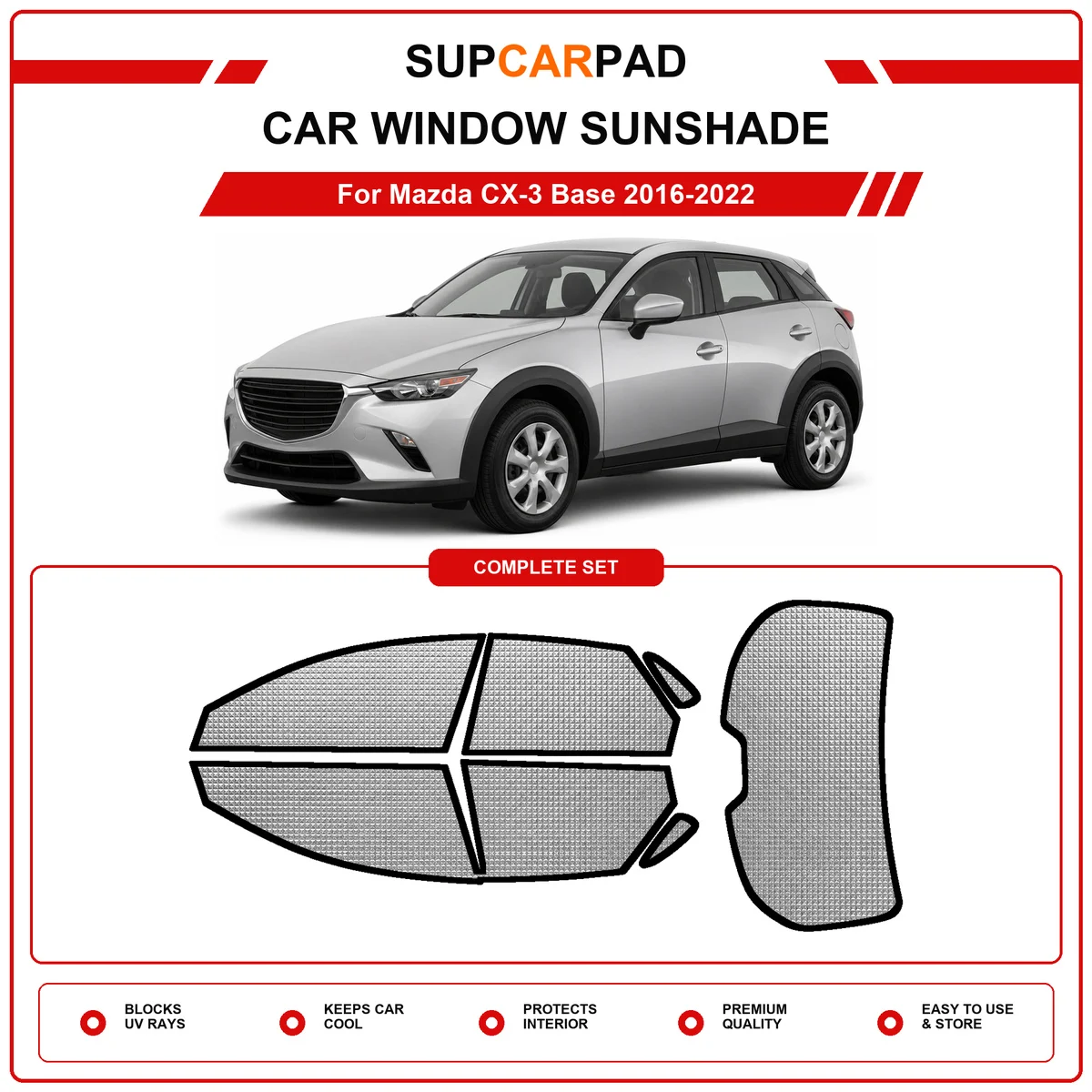 For Mazda CX-3 Base 2016-2022 Pre‑Cut Auto Window Sunshade Anti‑UV Car Sun Visor Protector