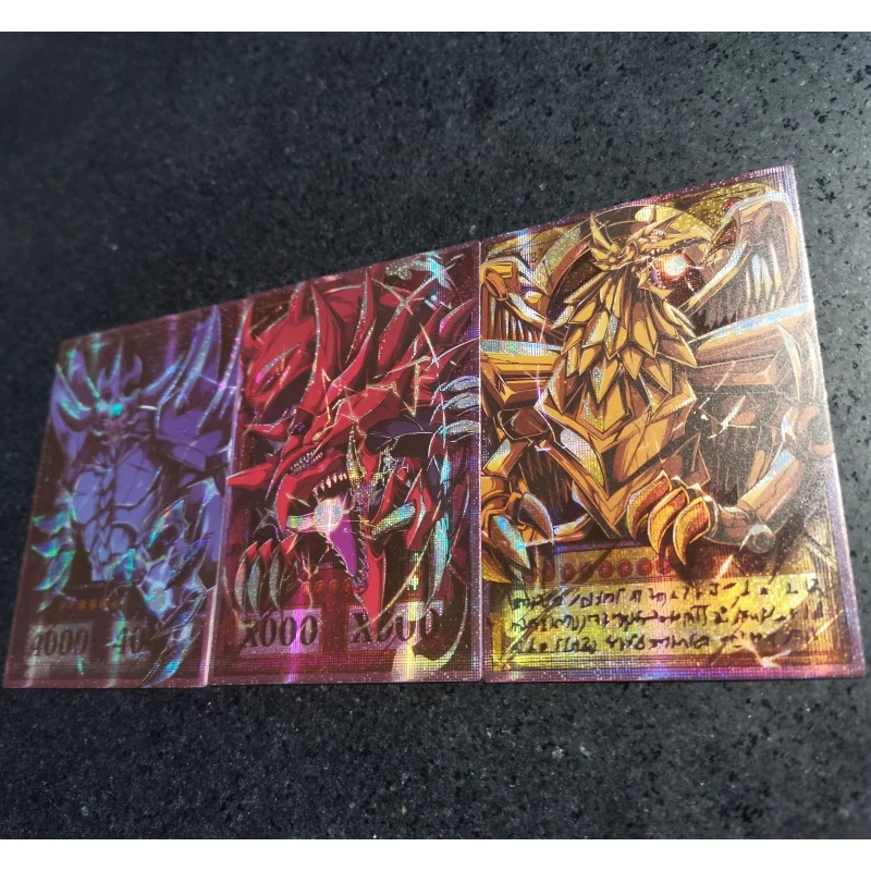 3Pcs/Set Yu Gi Oh Cards Egyptian God Unframed Version Anime Game Characters DIY Toys Gift Collection Color Brushed Flash Cards