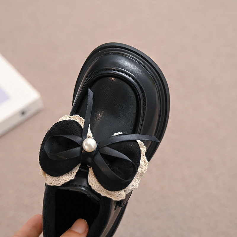 أحذية جلدية صغيرة للفتيات 2025 طراز جديد بفيونكة على الطراز البريطاني من الصوف أحذية الأميرة الدافئة والمتعددة الاستخدامات والمريحة #5