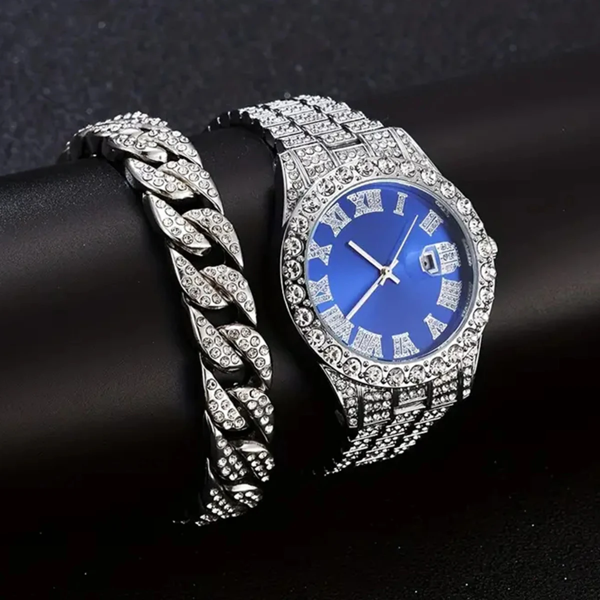 2Pcs/set Fashion Men's Watch Luxury Men's Watch Calendar Date Simple Fashion Men's Watch Bracelet Clock