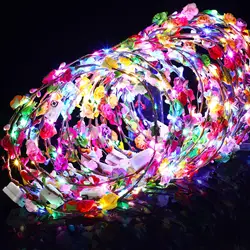 24-75Pcs LED Flower Headbands Glowing Flower Crowns LED Wreath Headband Flower Hair Accessories For Wedding Party Concert