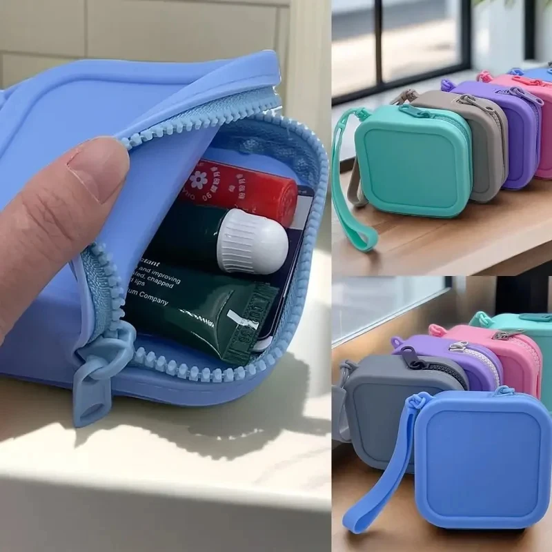Silicone Coin Storage Small Pouch  Waterproof Zipper Coin Purse Headphone storage pouch Travel carry bag  Lipstick, bank card, e