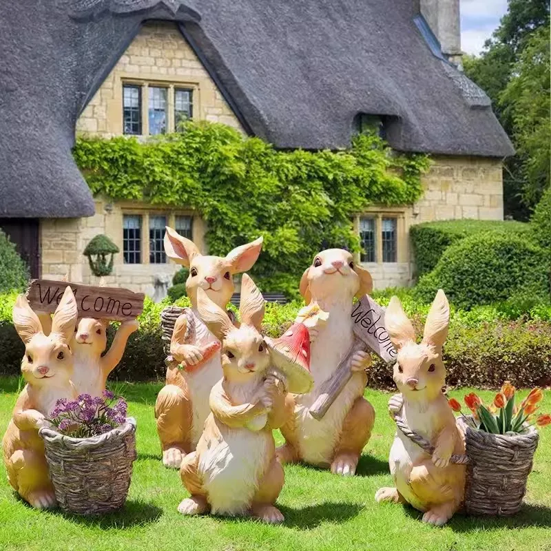 Garden cartoon flower pot rabbit decoration pieces Garden park sales office FRP cartoon animal floor sculpture