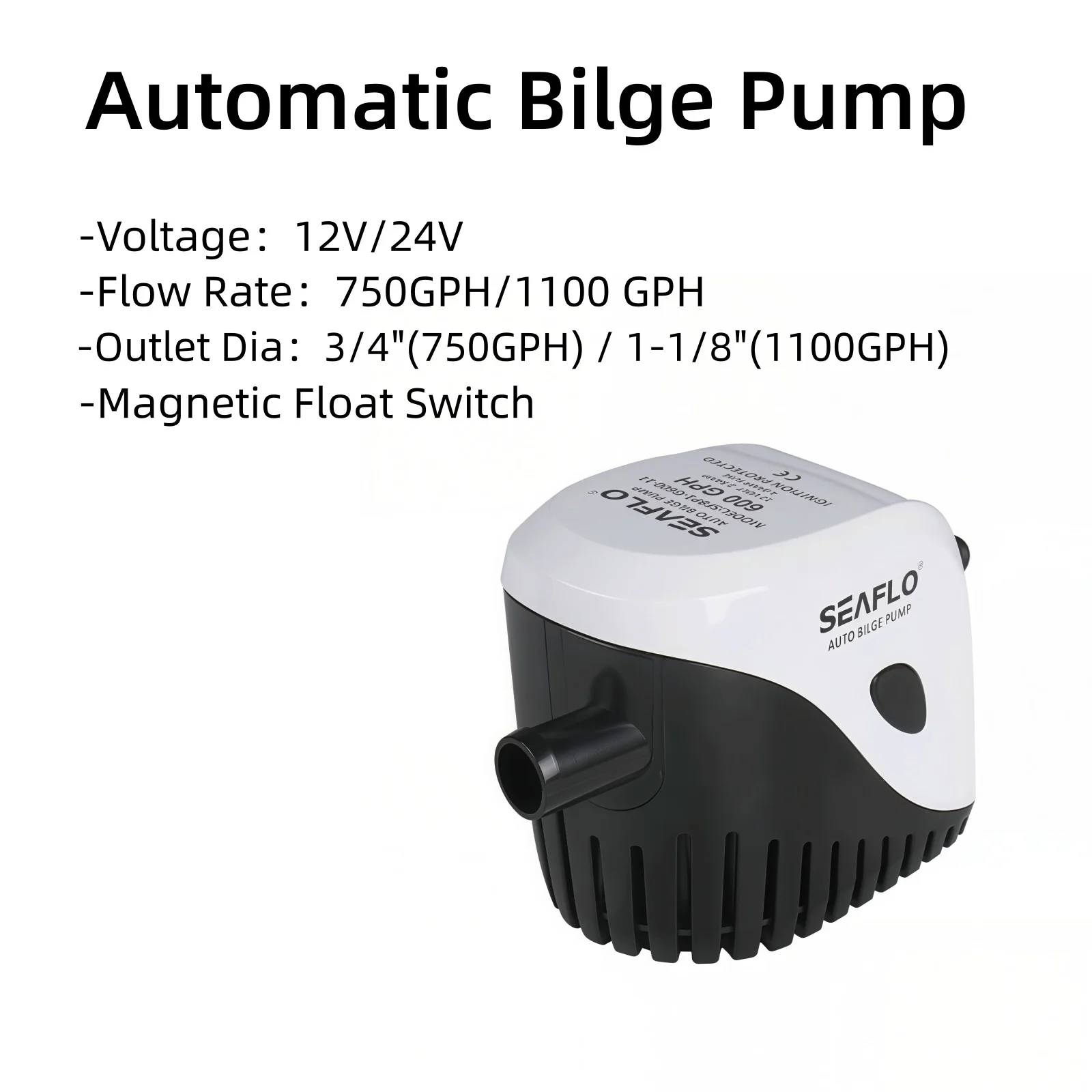 

Автоматический трюмный насос SEAFLO 750GPH / 1100GPH с магнитным поплавковым выключателем, 12В, для морских судов
