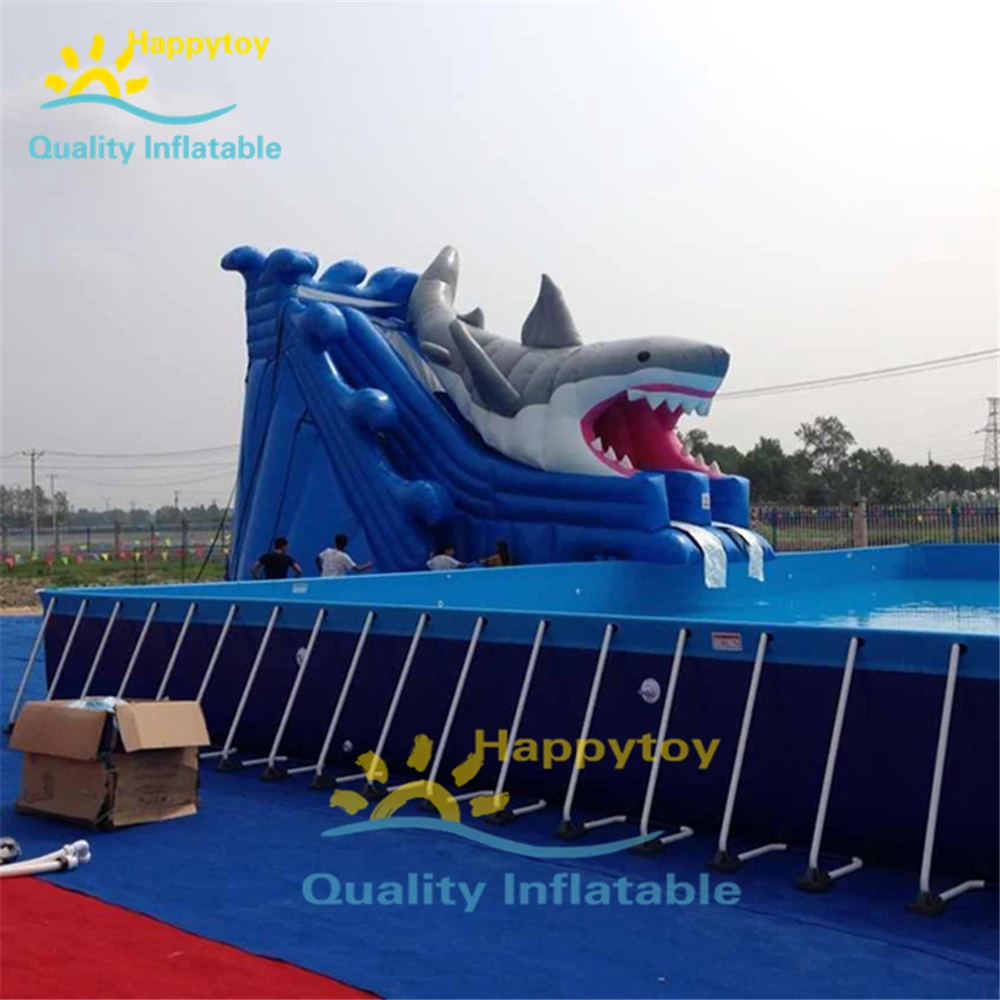 Above Ground Water Park Toys Large Inflatable Shark Water Slide For Pool