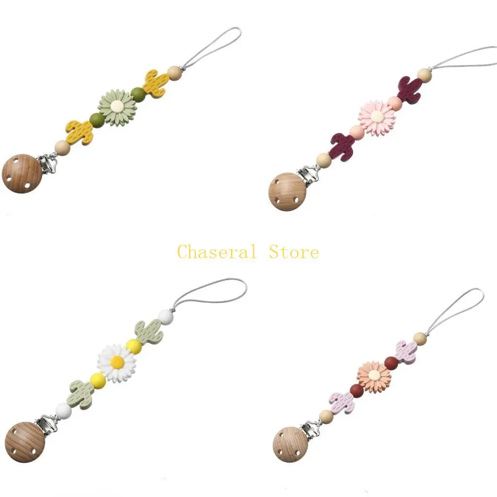

E7CE Pacifier Clip for Girl Babies Silicone Flower with Clip Chain Teething Toy Baby Newborn Shower Gift