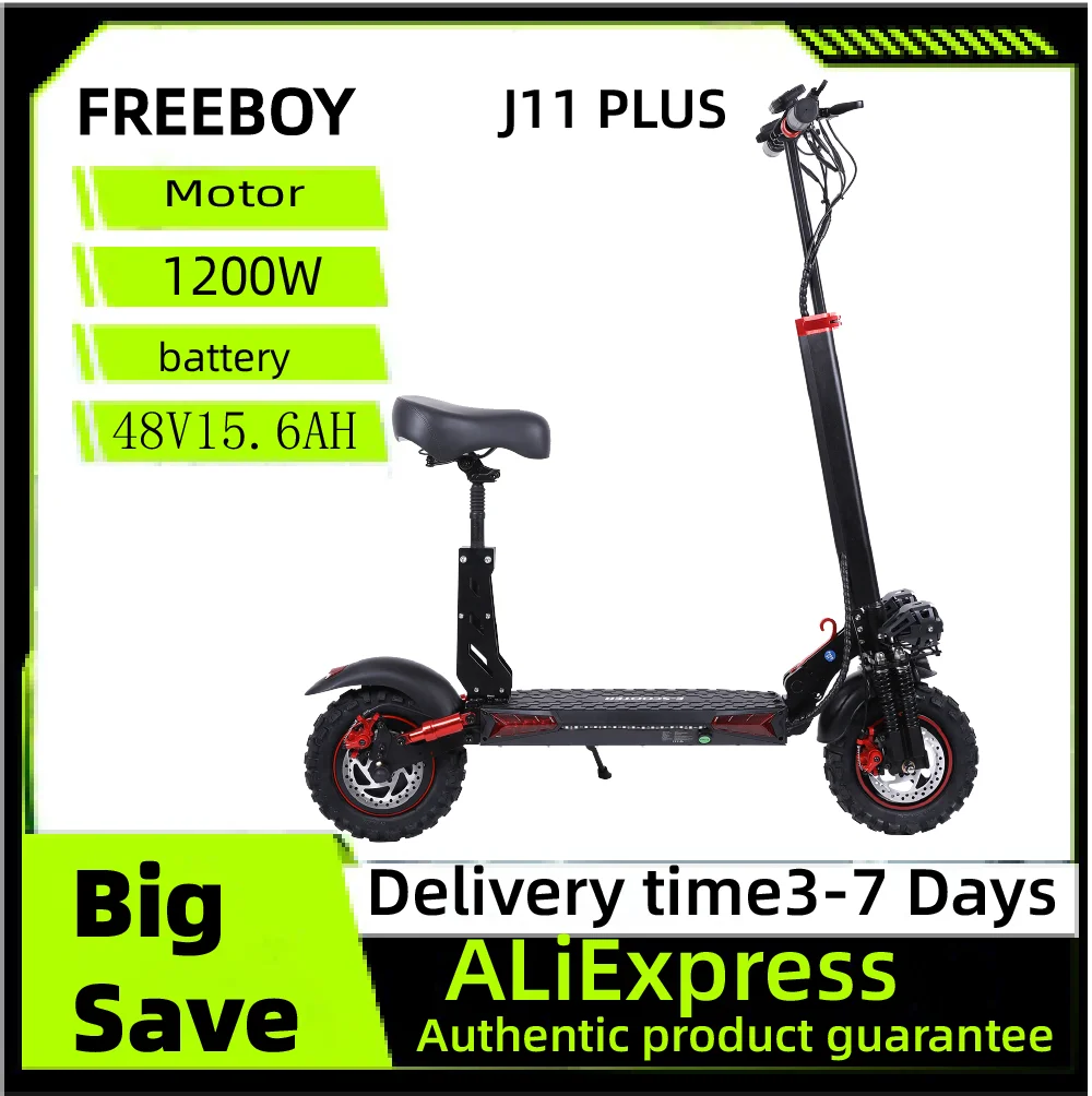 

FREEBOY J11 PLUS Adult Electric Scooter 1200W Motor 48V 15.6Ah Battery Folding E-Scooter 11 Fat Tire E-Mountain Scooter