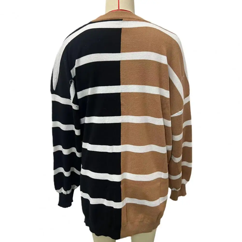 Women Top Colorblock Striped Oversized Sweatshirt for Women Knitted Mid Length Pullover Top Wear for Fall Spring Double-sided