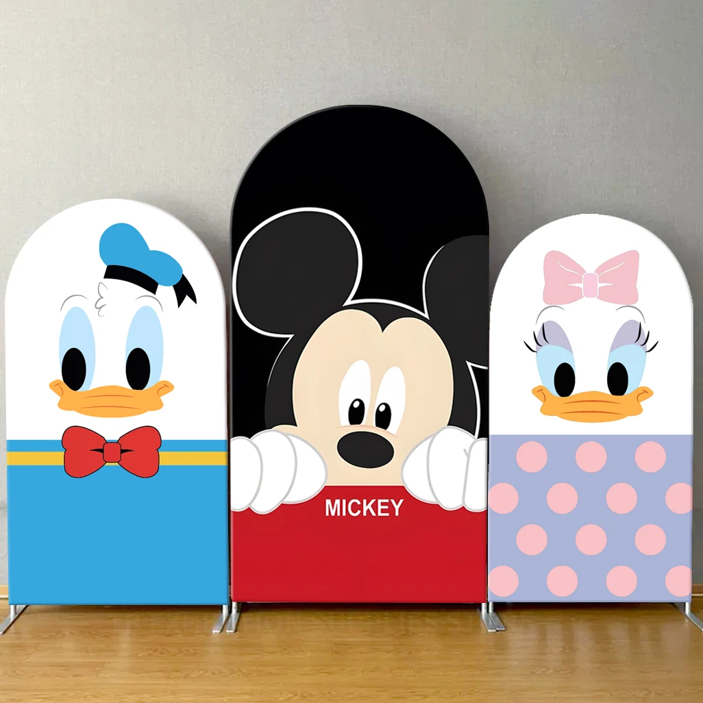 

Disney Mickey Mouse Daisy and Donald Duck Arch Backdrop Cover for Kids Birthday Party Baby Shower Photography Background Wall