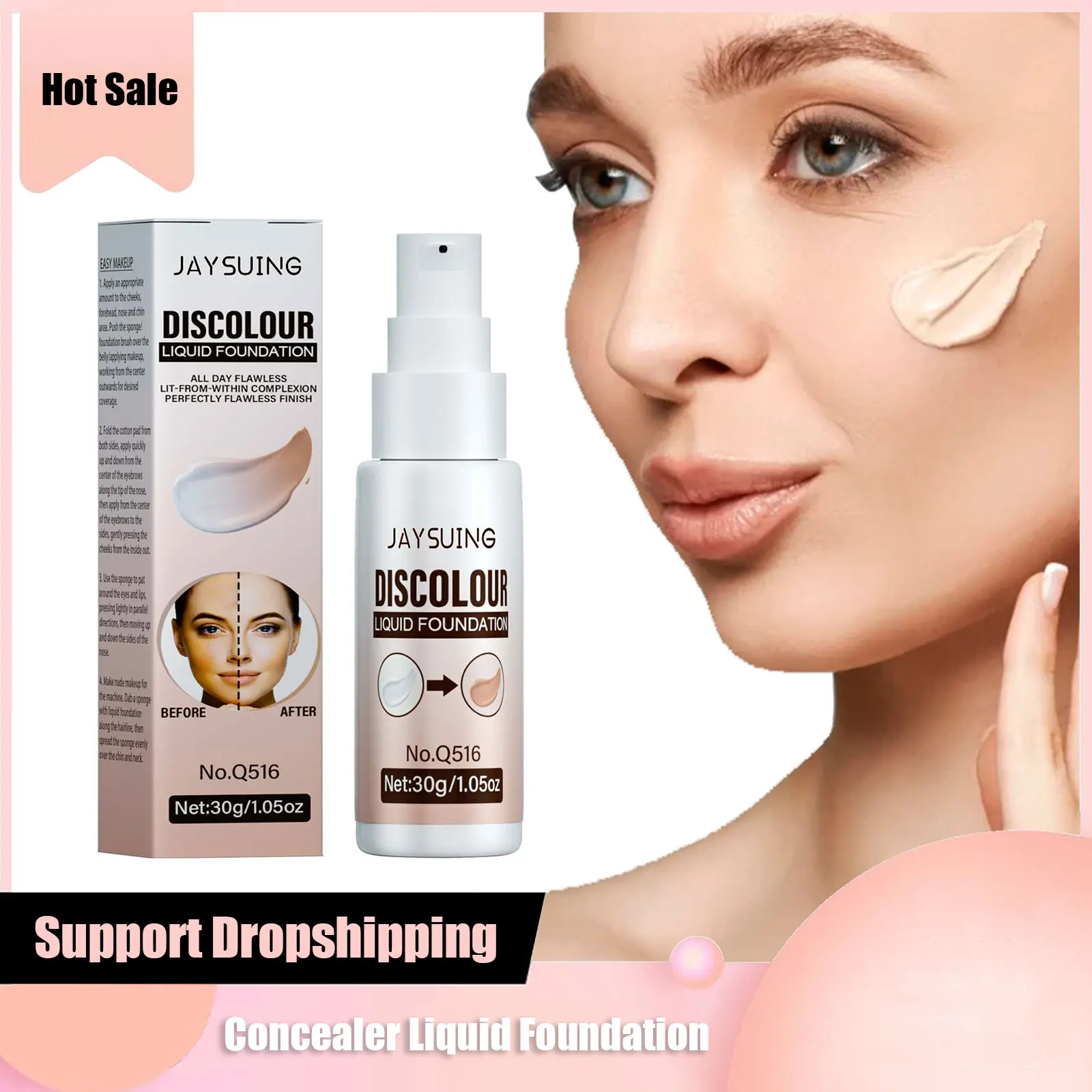 Corretivo base líquida para maquiagem facial, de longa duração, proteção de água, hidratante, fosco, fosco, base creme