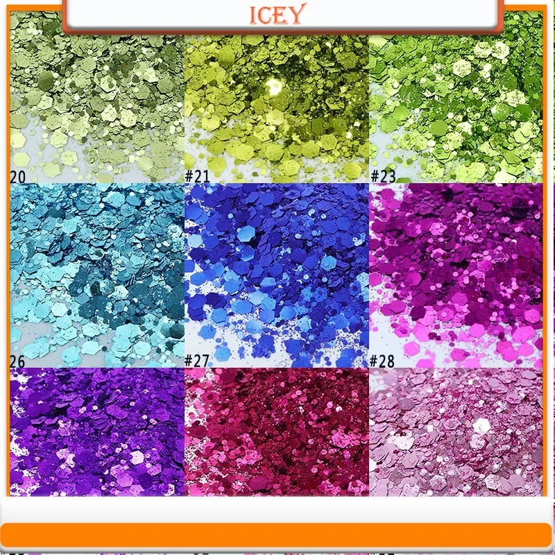 

Icey Beauty 50g Nail Glitter Bright Color Nail Glitter Mixed with PET Scallion Powder Nail Glitter