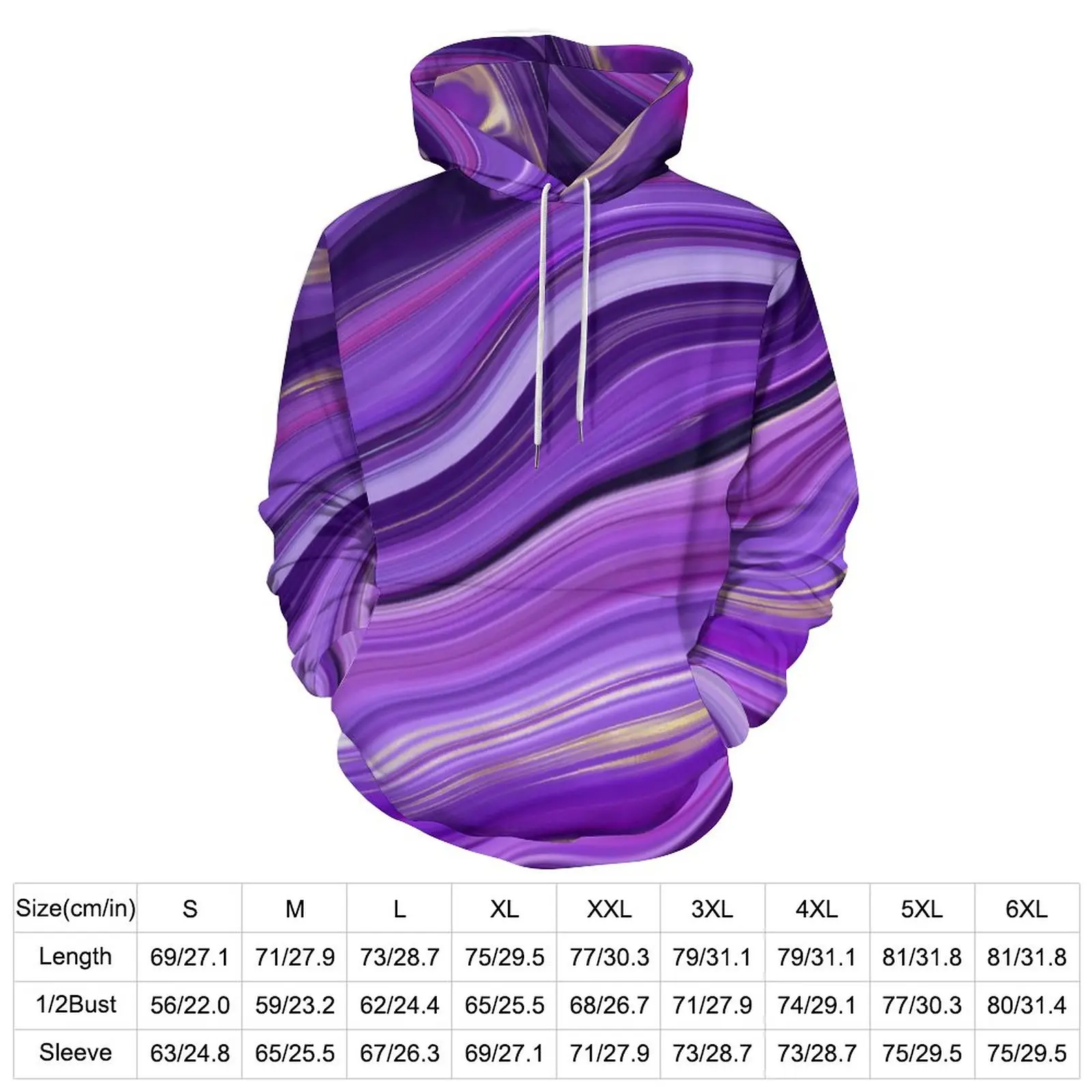 Purple Marble Casual Hoodies Abstract Liquid Print Street Wear Pullover Hoodie Man Long-Sleeve Aesthetic Clothing Plus Size