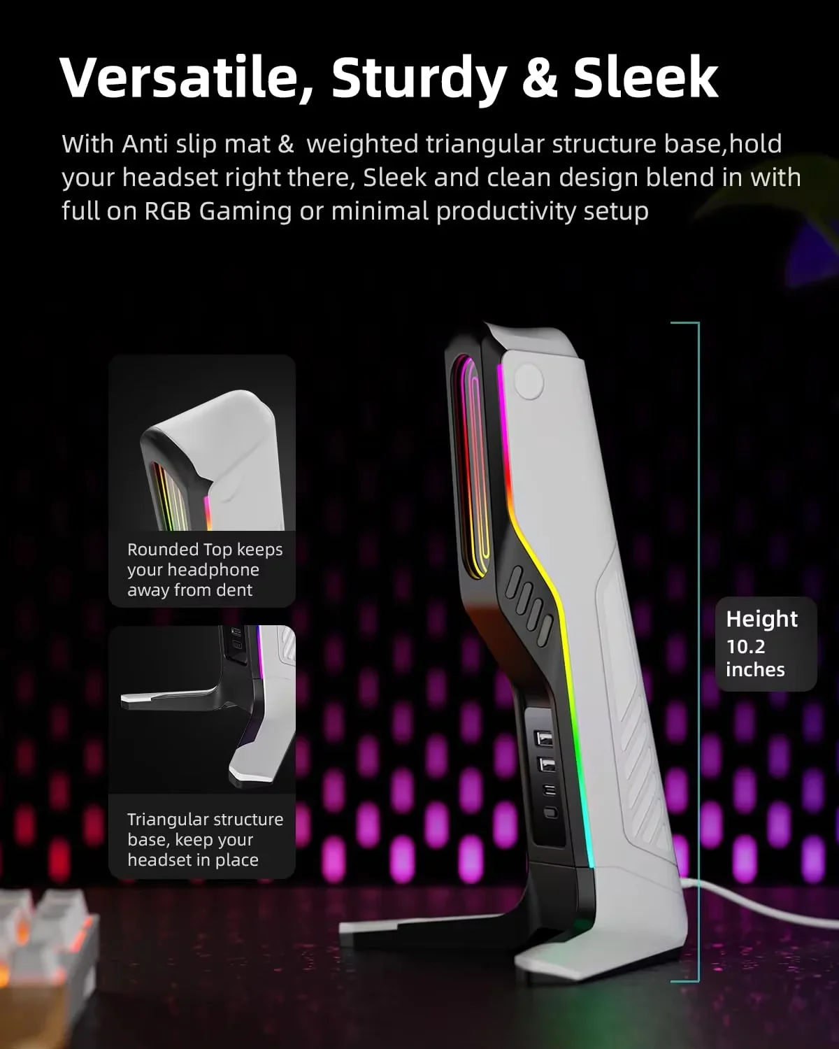 RGB Gaming Headphone Stand Lighting Effects Headphone Stand Holder Rack USB Port Tybe-c Port Desktop Headset Bracket