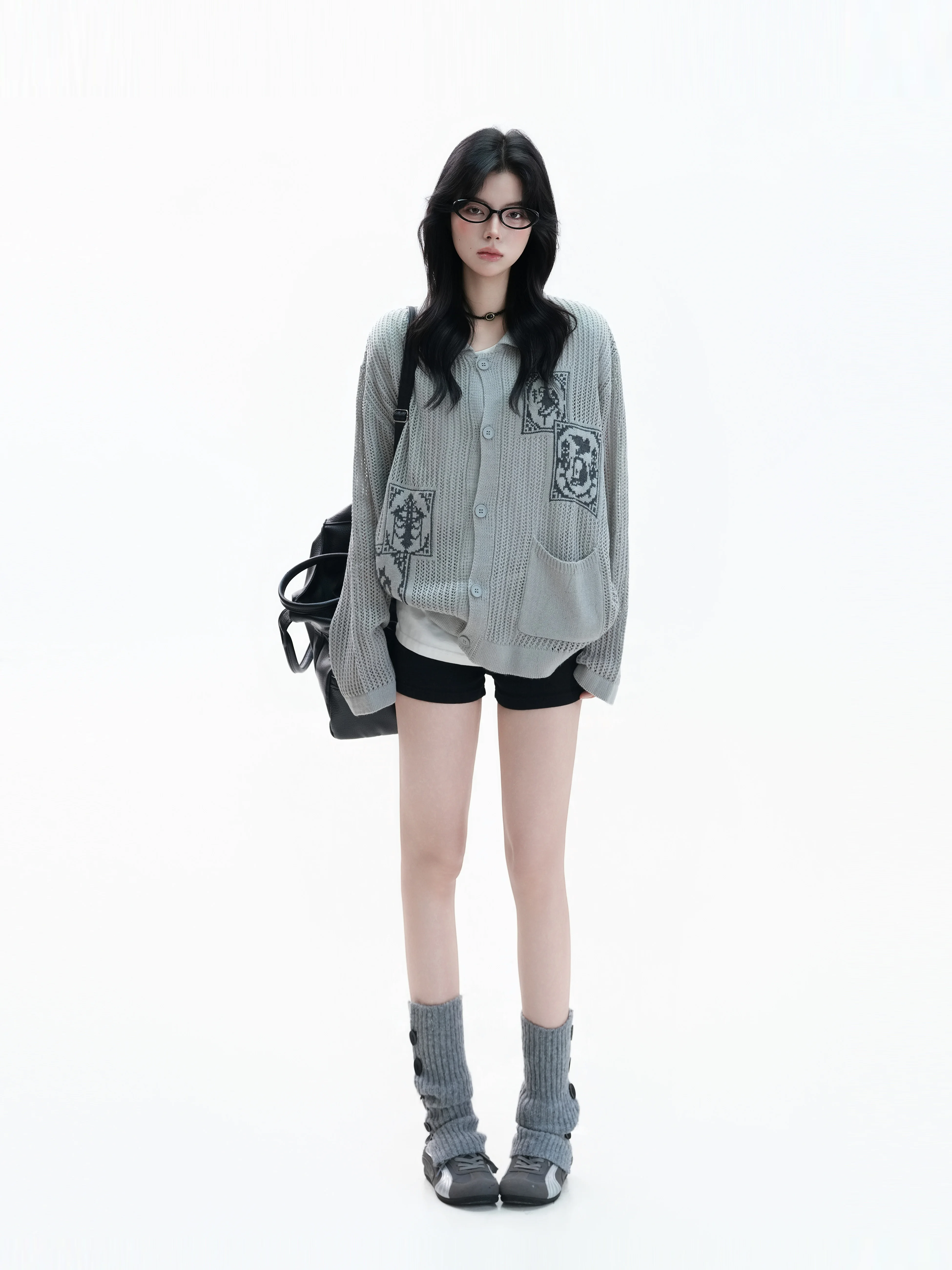 Cleanfit Loose Knitted Open Cardigan Hollow out Tassel Long Sleeve Sweater Autumn Season Leisure Style Color Block Floral Emb...