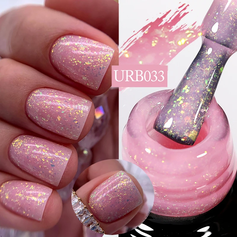 UR SUGAR 7ml Auroras Glitter Rubber Base Gel Laser Sparking Chrome Sequins Semi Permanent Soak Off UV LED Nails Art Vernis