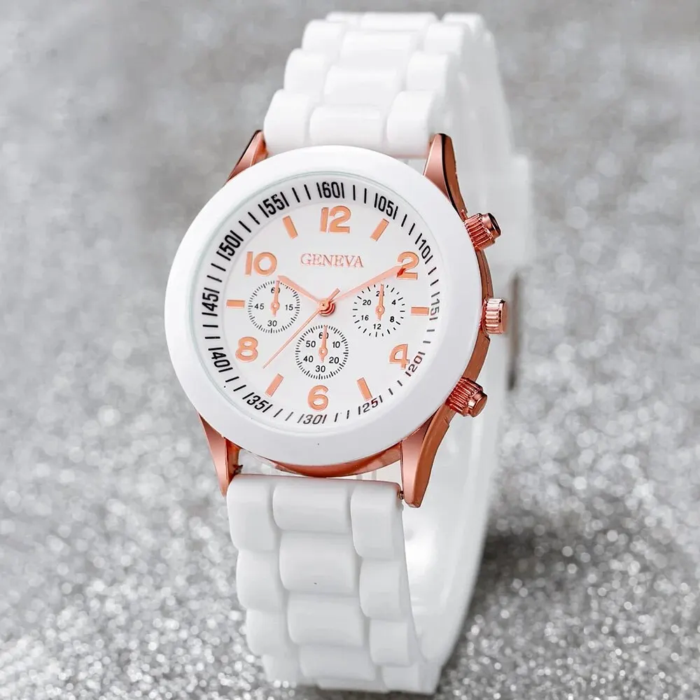 Women Watches Set 2PCS Fashion White Silicone Jelly Quartz Watch Ladies Dress Wristwatch Gifts for Girls Relogio Reloj Mujer