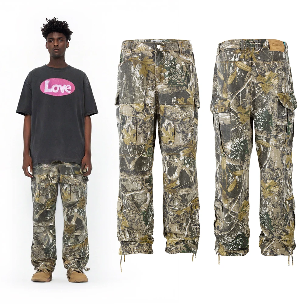 

Уличная одежда в стиле хип-хоп, камуфляжные мужские тактические брюки с несколькими карманами, функциональный стиль, хлопковые саржевые повседневные мешковатые брюки-карго