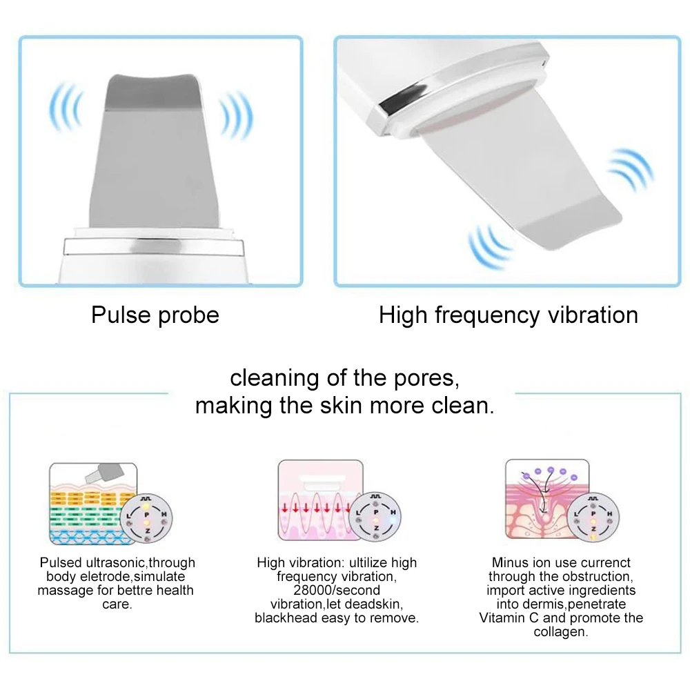 Ultrasonic Skin Scrubber & Vacuum Suction Massage Vibration Face Spatula Blackhead Remover Clean Peeling Facial Lifting Machine