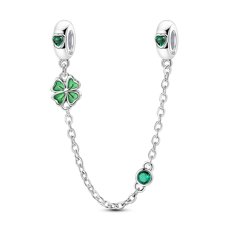 

Classic Safety Chain Inlaid 925 Sterling Silver Zirconium Four-Leaf Clover Charms Bead Fit Original Bracelet DIY Jewelry